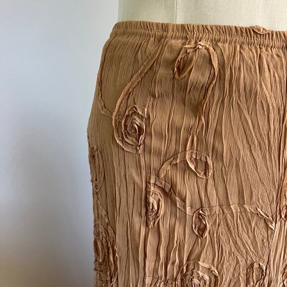 Vtg Y2K 2000s Tan Embroidered Maxi Skirt Sz L Boho Cottagecore Forest Fairy - Picture 3 of 7